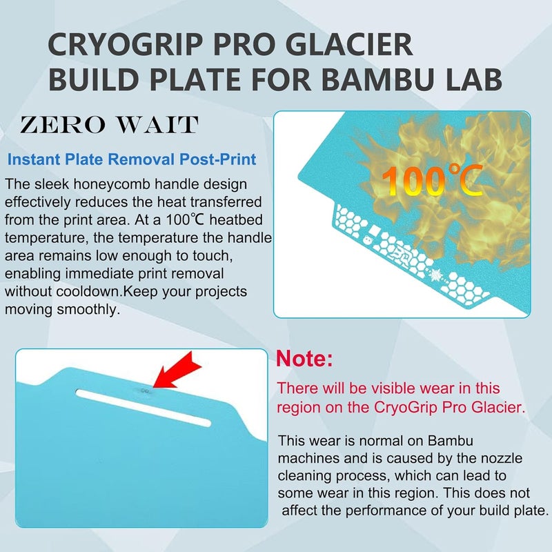 Sifrothy Store لوحة بناء طابعة ثلاثية الأبعاد CryoGrip Pro Glacier لطابعات Bambulab P1S P1P X1C X1E A1، لوحة بناء Panda مزدوجة الجوانب من الفولاذ الربيعي ذو الملمس الناعم، التصاق قوي، 257x257mm - Image 5